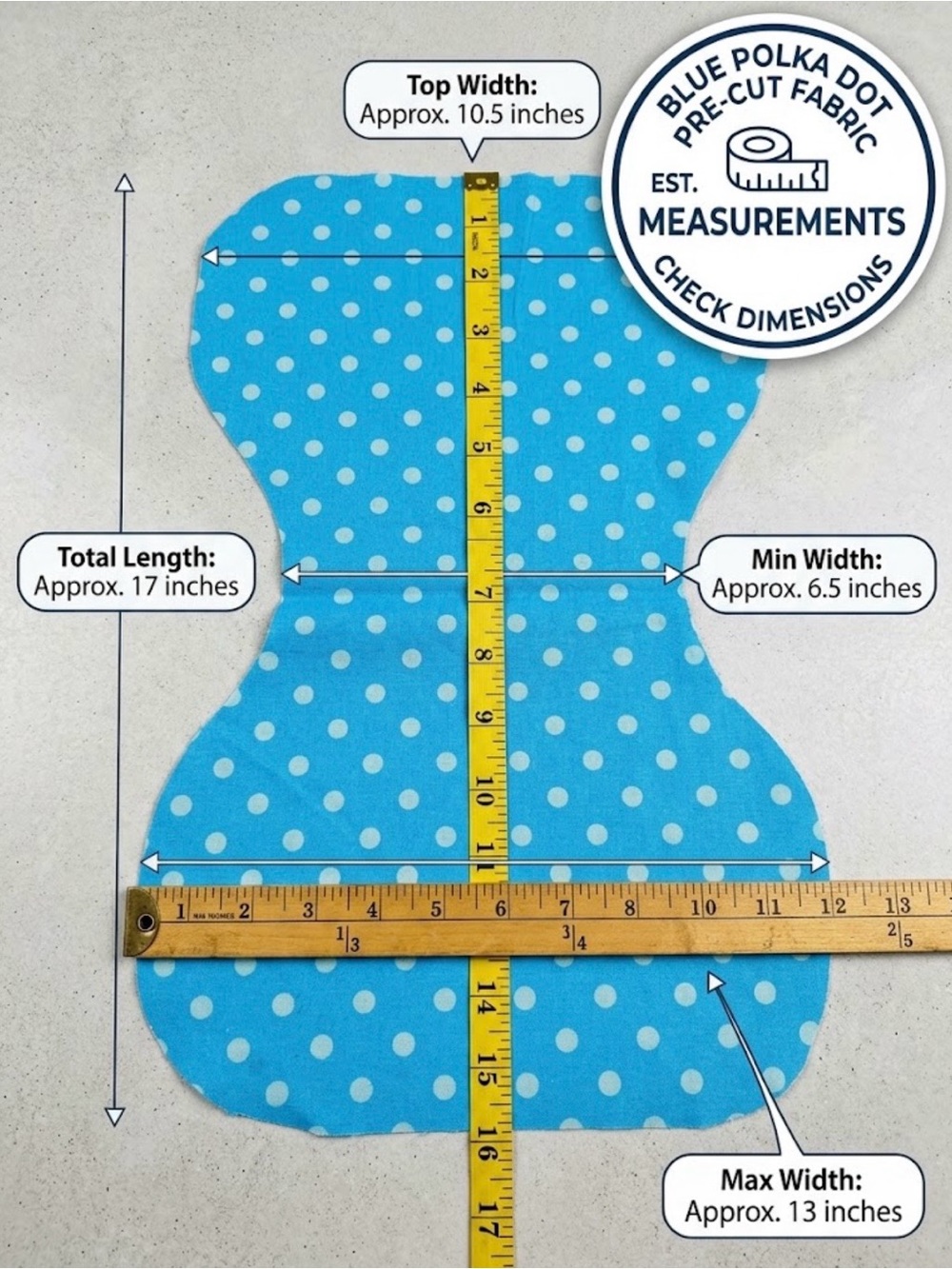 New Unbranded Blue Polka Dot Fabric Cutout (17" x 13")